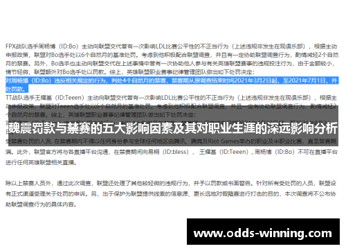 魏震罚款与禁赛的五大影响因素及其对职业生涯的深远影响分析